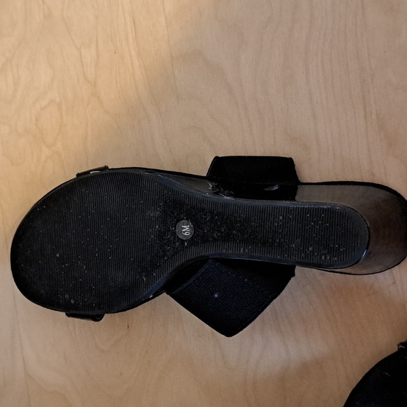 Sz 6 fits 6.5" 'Style & Co' black patent wedge heel 2.5" open toe sandals - Picture 4 of 6